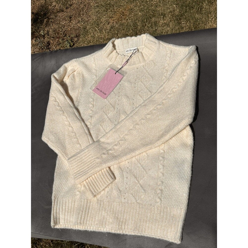 Avec Les Filles Small Womens Fairy Soft Sweater White Knit S LS Princess